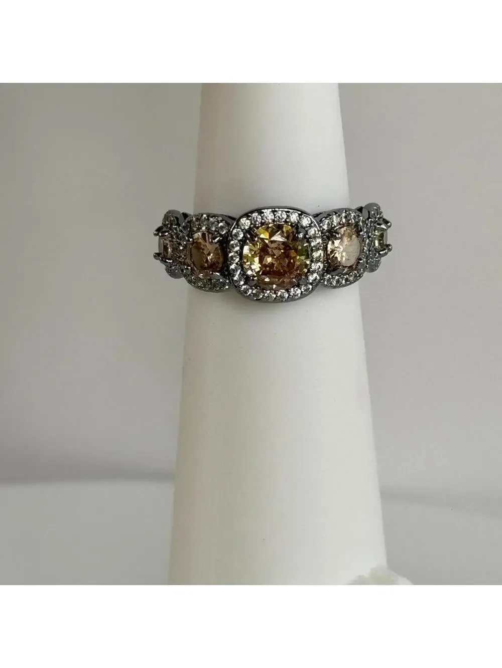 Bomb Party Ring RG40657 “Sunlit Memories” Sz 8 Smokey Topaz on Hematite Plating